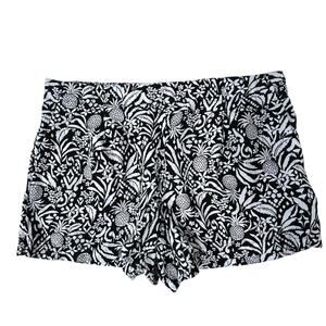 LOFT Pineapple Print Shorts Womens XL Black White Linen Blend Pull On
